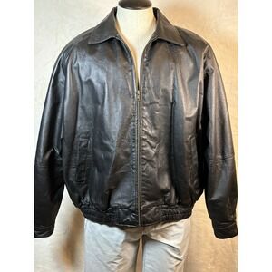 Vintage Burks Bay Supple Leather Aviator Bomber Jacket Map Lined Black Size 3XL